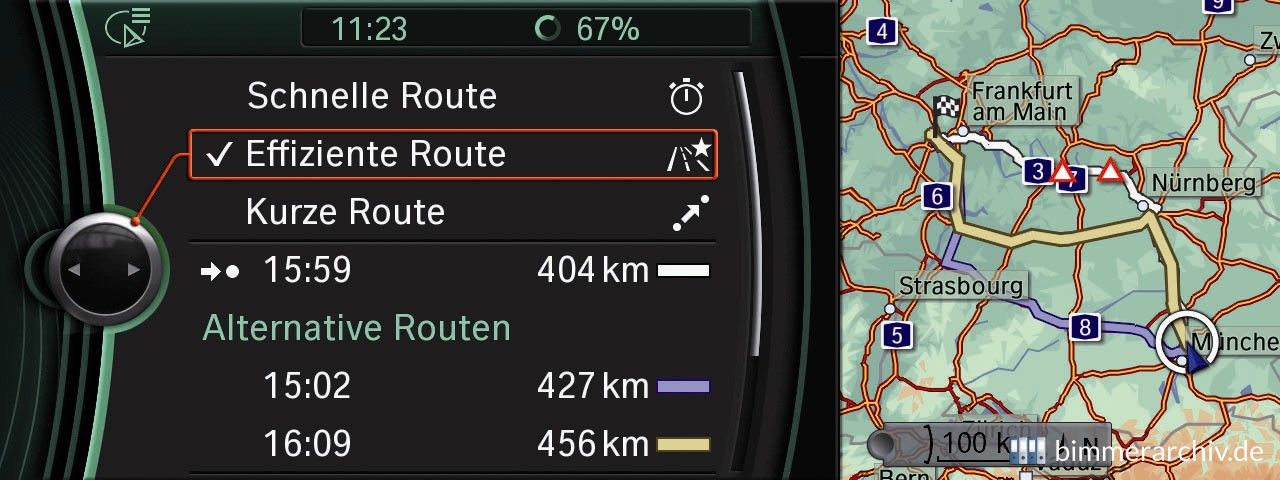 BMW Navigation System Professional, Split Screen Darstellung von alternativen Routen